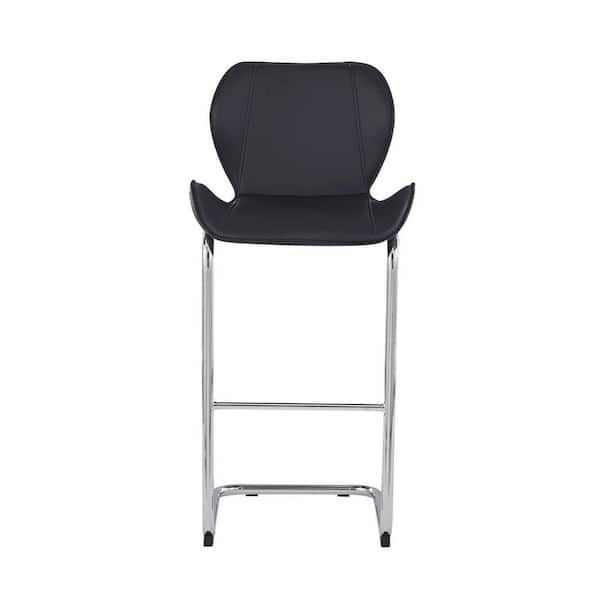 HomeRoots 26 in. Black Low Back Metal Counter Height Bar Chair with Wood Seat Set of 4