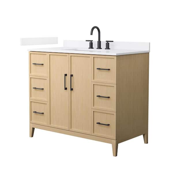 Wyndham Collection Elan 42 in. W x 22 in. D x 35 in. H Single Bath Vanity in White Oak with White Quartz Top