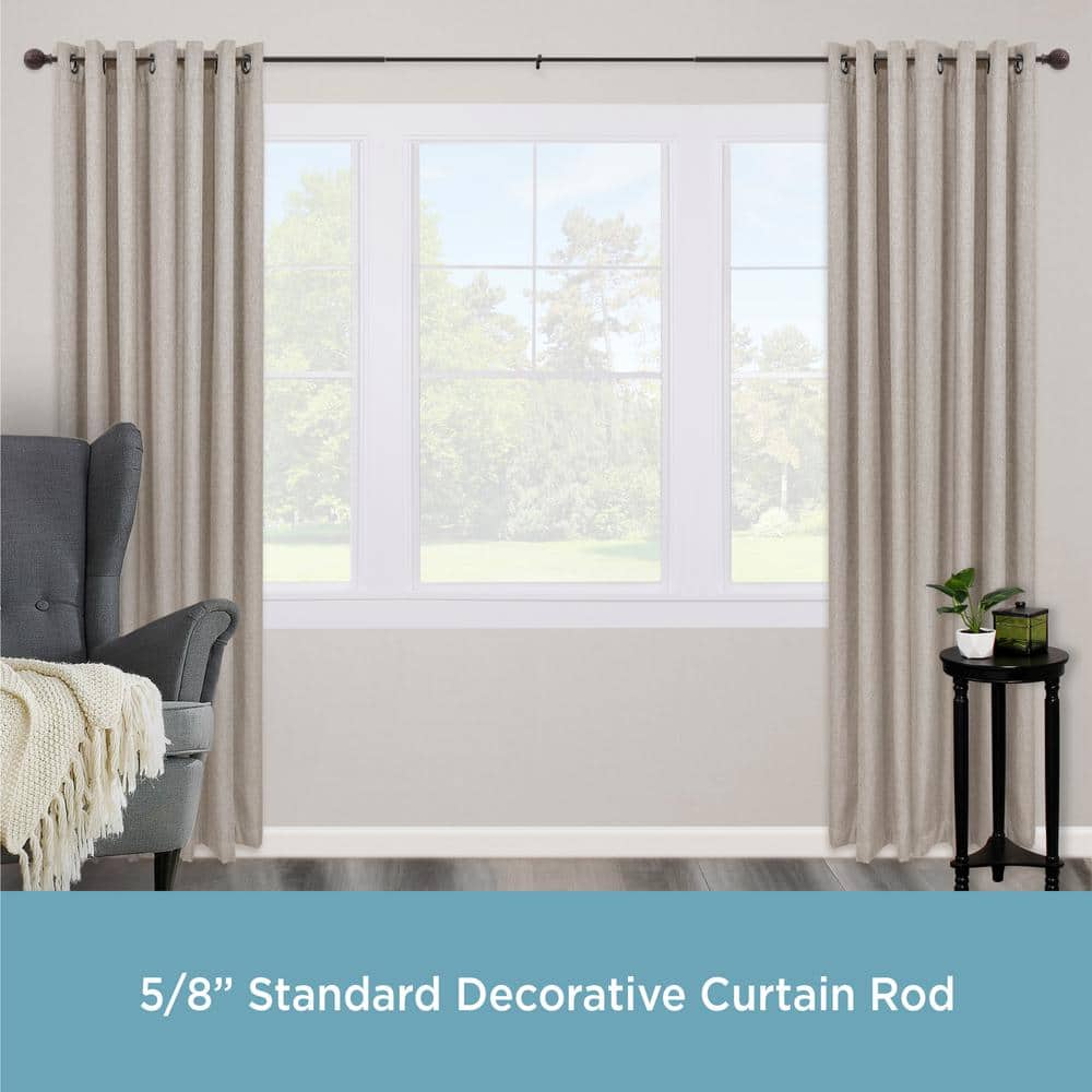 Weathered Brown Steel Adjustable Curtain Rod with Woven Ball Finials