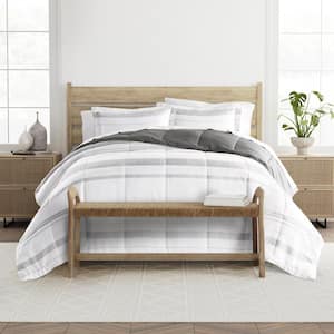 Patterned Reversible Microfiber All Season Down Alternative Ultra Soft Comforter Set in Fog Stitched Stripe