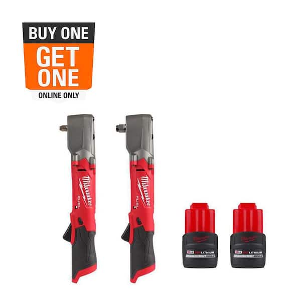 M12 FUEL 12V Lithium-Ion Brushless Cordless 3/8 in. & 1/2 in. Right Angle Impact Wrenches w/(2) M12 CP 2.5 Ah Batteries