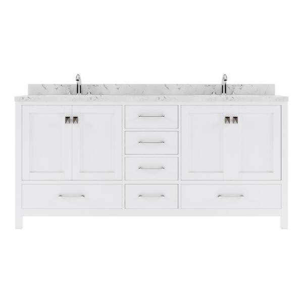 Caroline Avenue 72 in. W x 22 in. D x 35 in. H Double Sink Bath Vanity in White with Quartz Top