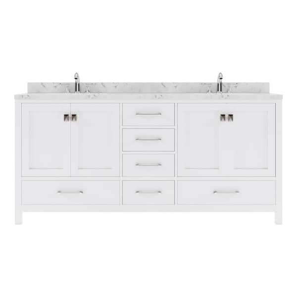 Caroline Avenue 72 in. W x 22 in. D x 35 in. H Double Sink Bath Vanity in White with Quartz Top