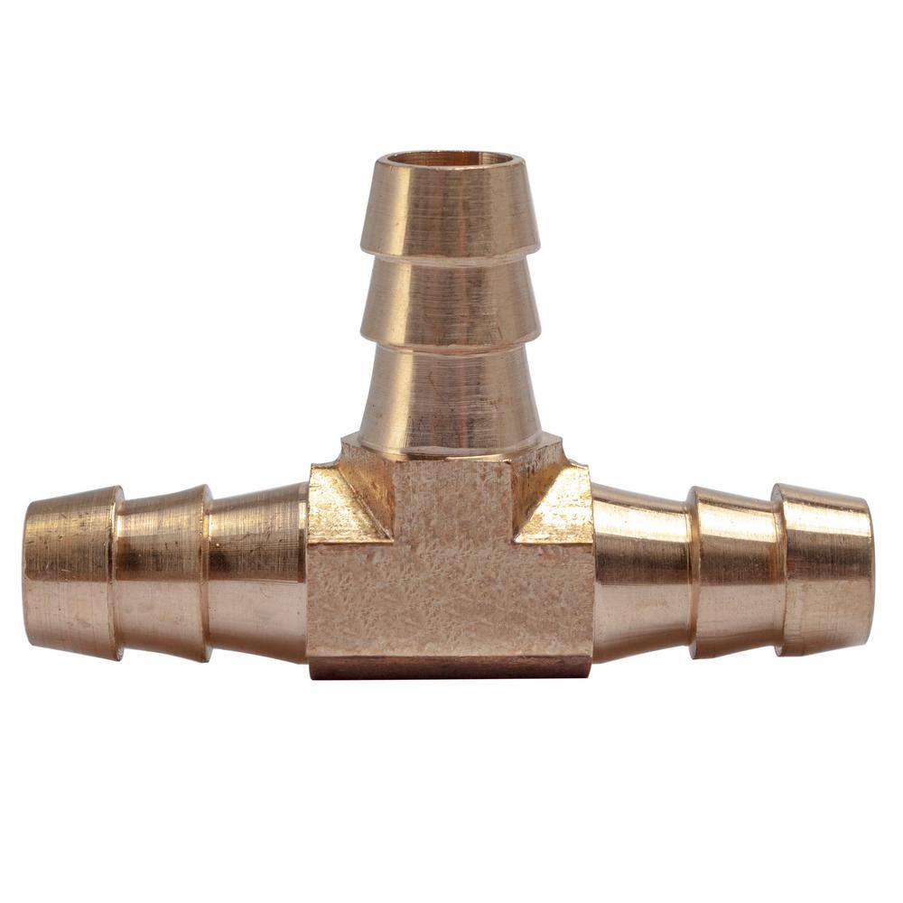 Brass Hose Barb Tee 3/8 Barbed x 3/8 Barbed x 3/8 Barbed T-Fitting Pack of 5, 123-6 