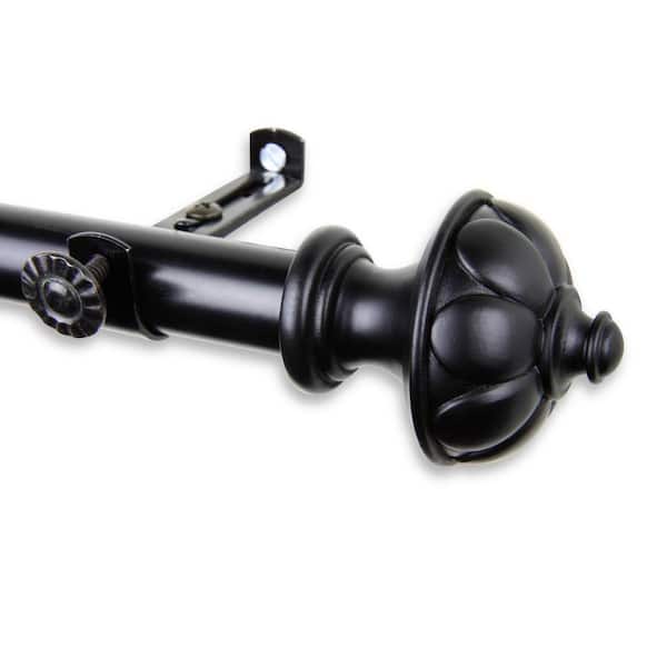 Rod Desyne 48 in. - 84 in. Telescoping Single Curtain Rod Kit in Black with Sierra Finial