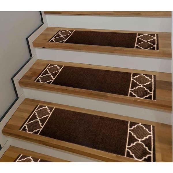 Indoor Trellis Border Brown 8 in. x 26 in. PVC Backing Stair Tread Cover (Set of 3)
