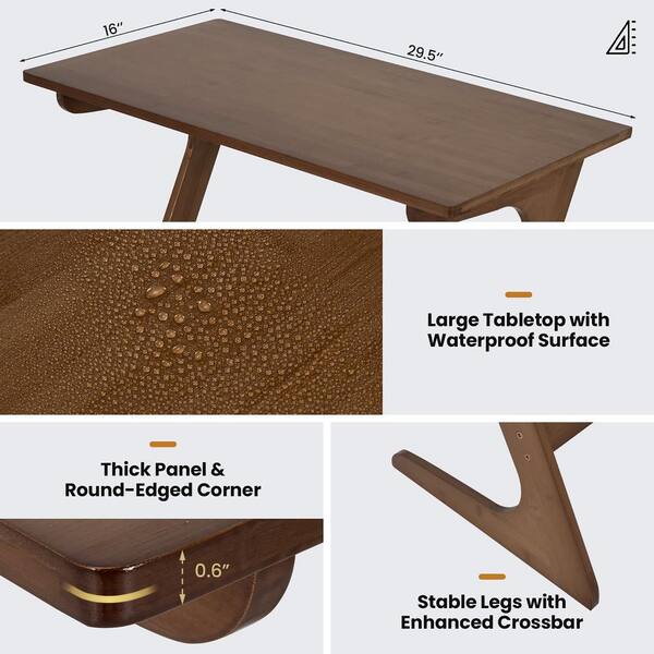 Costway 29.5 in. Coffee 27.5 in. Z-Shaped Bamboo Sofa Side