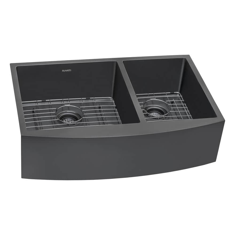 Gunmetal Black Stainless Steel Double Bowl Farmhouse Sink