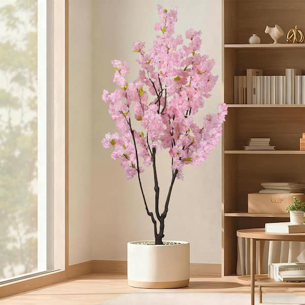 6.5 ft. Artificial Pink Cherry Blossom Tree in Pot WK2108 - The