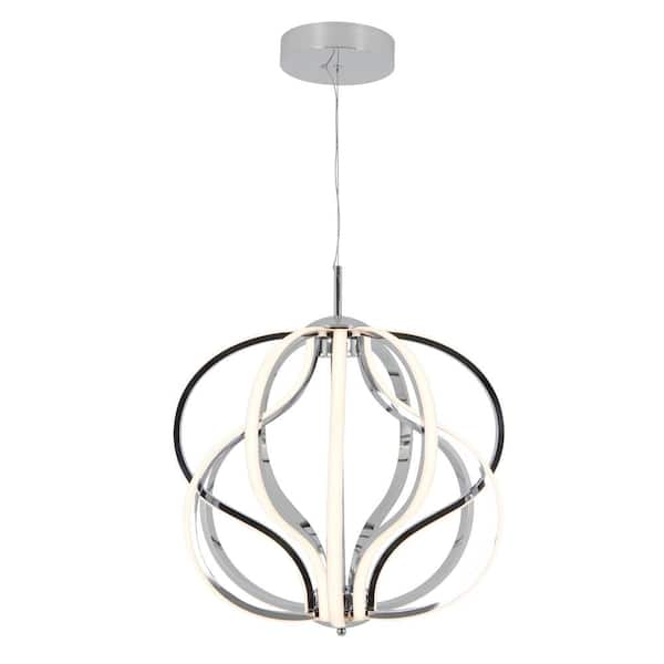 Meridian 30-Watt 1-Light Modern Chrome Integrated LED Hanging Pendant Light Fixture for Dining Room or Kitchen