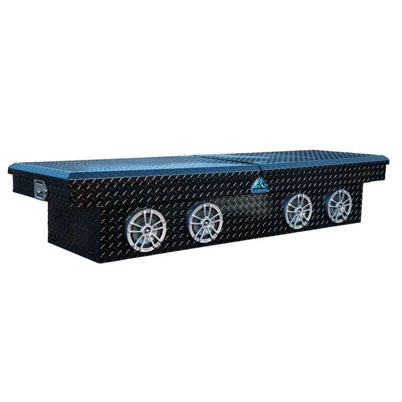 72 in. Black Aluminum Full Size Crossover Truck Tool Box with 4 Speakers, Blue Lighting and Cooler