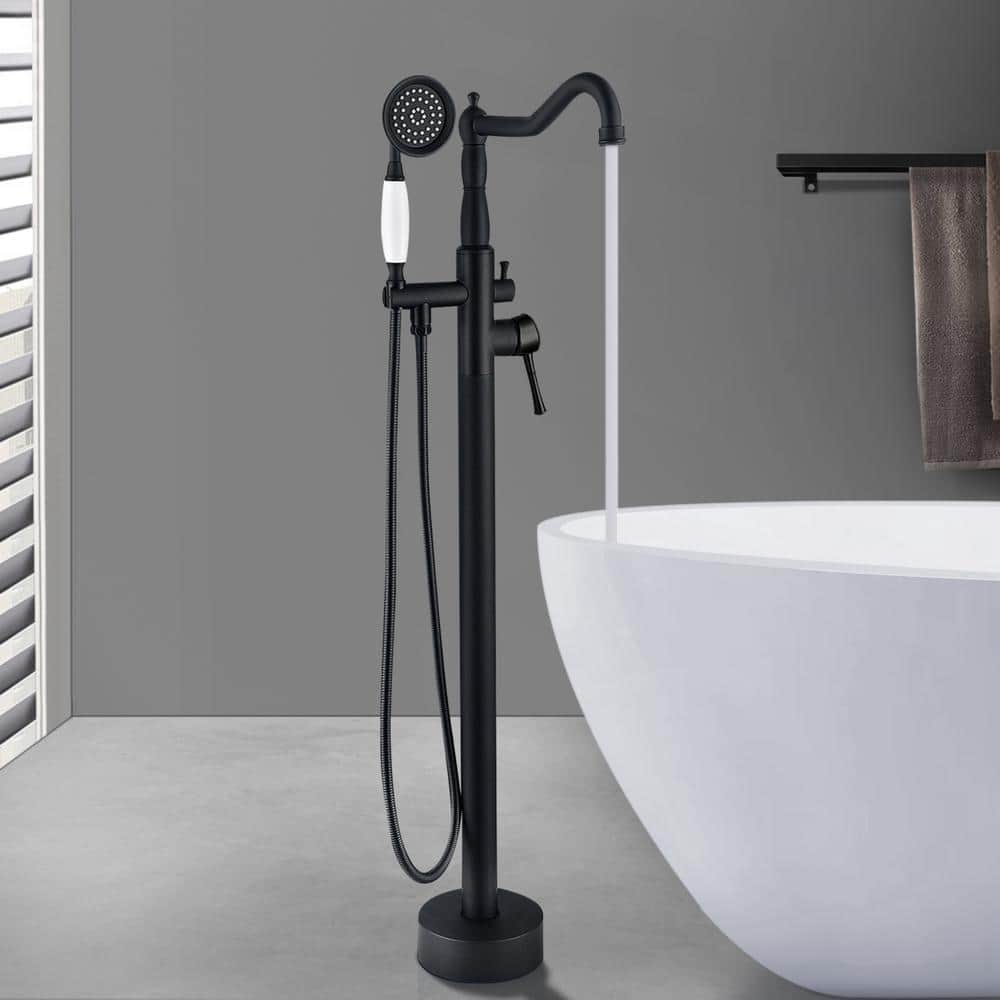Matte Black Freestanding Bathtub Faucet with Hand Shower