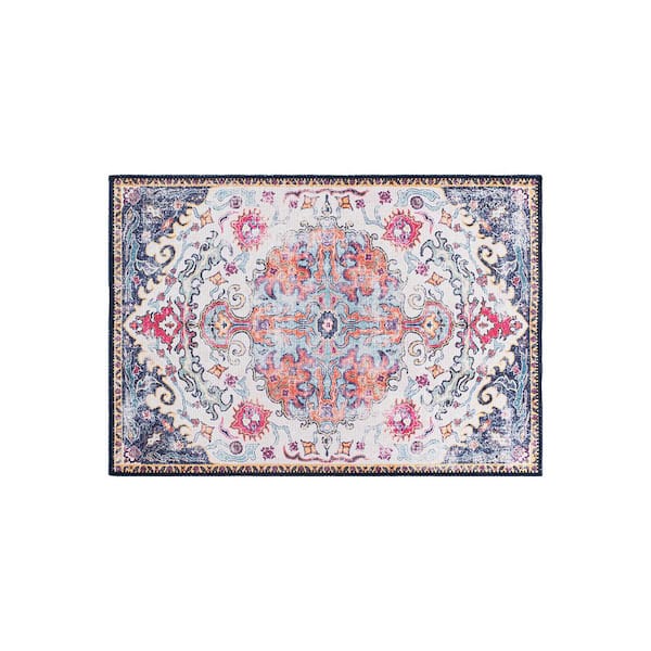 World Rug Gallery Multi 2 ft. 1 in. x 3 ft. Distressed Bohemian Machine Washable Area Rug