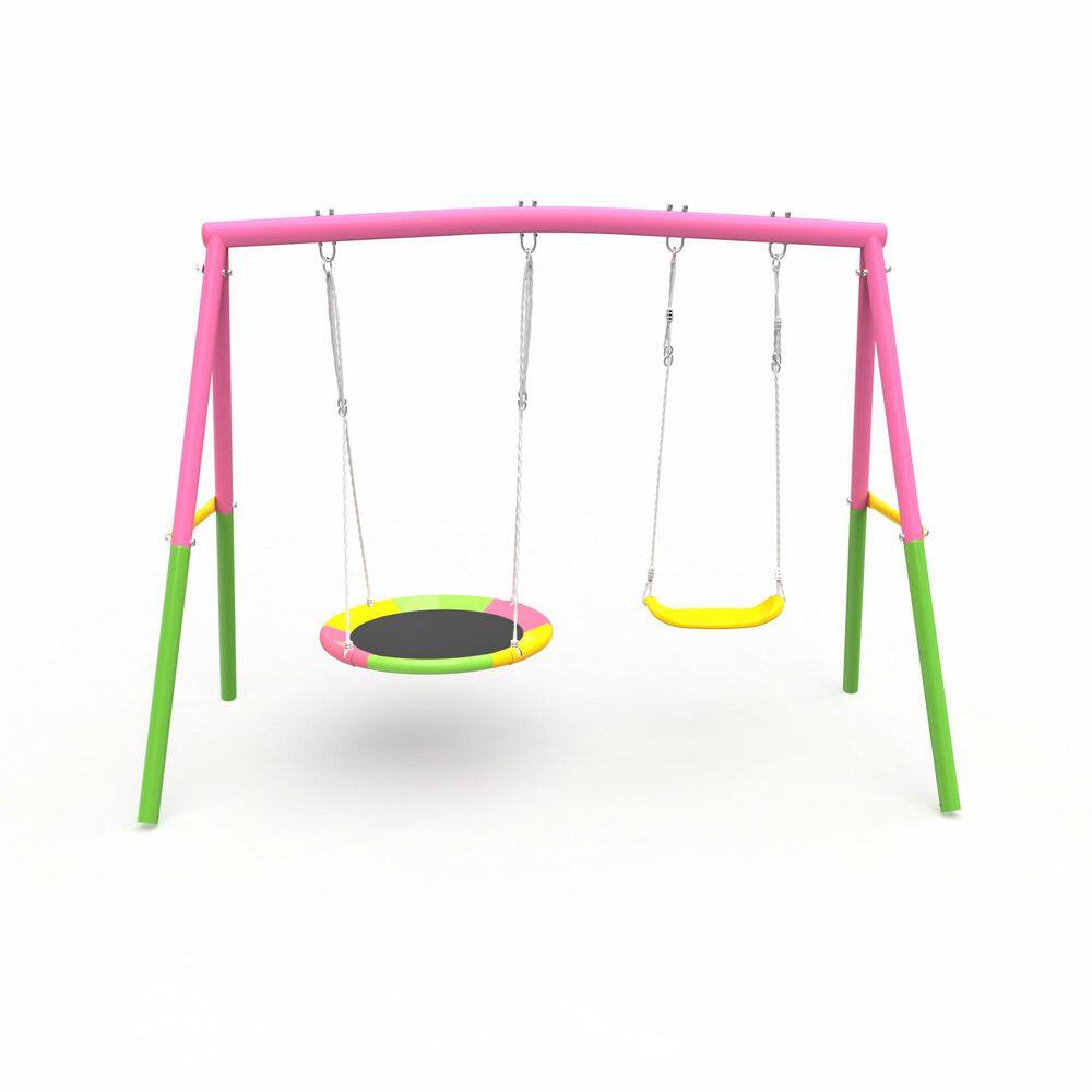 Pink Heavy-Duty A-Frame Steel Swing Set with 1 Saucer Swing Seat & 1 Belt Swings Seat price history on PriceWatchPro