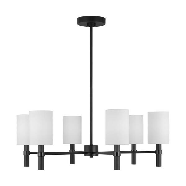 SCOTT LIVING - Manor 6-Light Midnight Black Large Chandelier with White Linen Fabric Shades and No Bulbs Included
