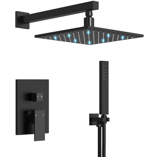 IntelliFlow Single Handle 2-Spray 10 in. Tub and Shower Faucet 2.5 GPM with 3-Color LED in Matte Black Valve Included