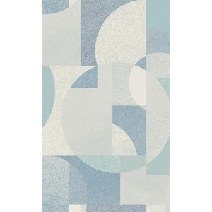Blue Retro Abstract Shapes Geometric-Shelf Liner Non-Woven Non-Pasted Wallpaper (57 sq. ft.) Double Roll