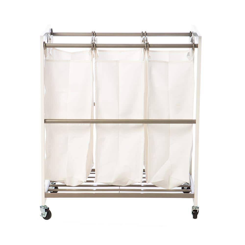 White Pine 3-Compartment Rolling Laundry Sorter