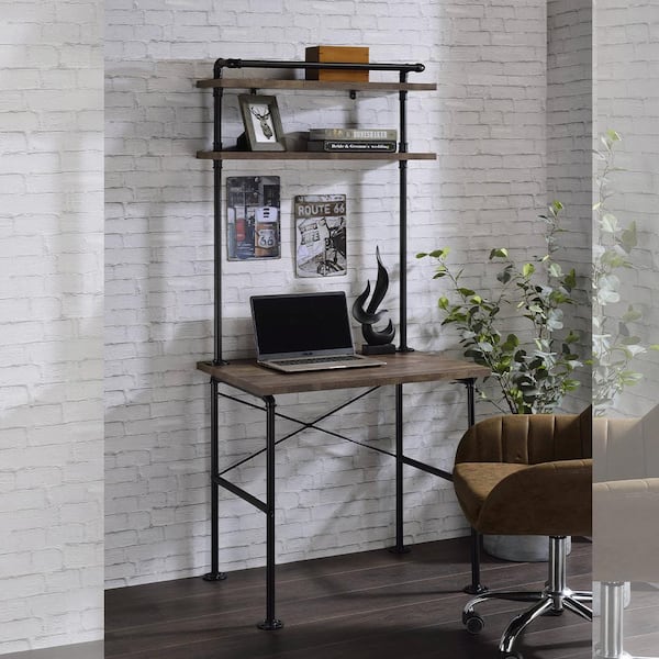 ACME Furniture Ensata 22 in. Rectangular Rustic Oak and Black Finish Composite No Drawer Desk Desk with No Additional Features