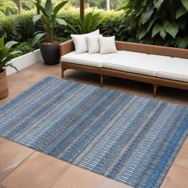 HomeRoots Denim Blue, Ivory 9 ft. x 12 ft. Woven Striped Polyester ...