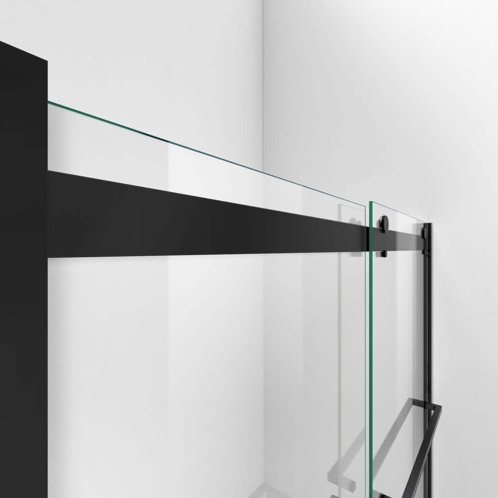 Matte Black Semi-Frameless Sliding Shower Door with Clear Glass