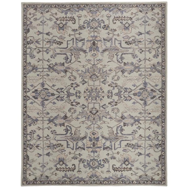 HomeRoots 8 x 10 Gray and Ivory Floral Area Rug