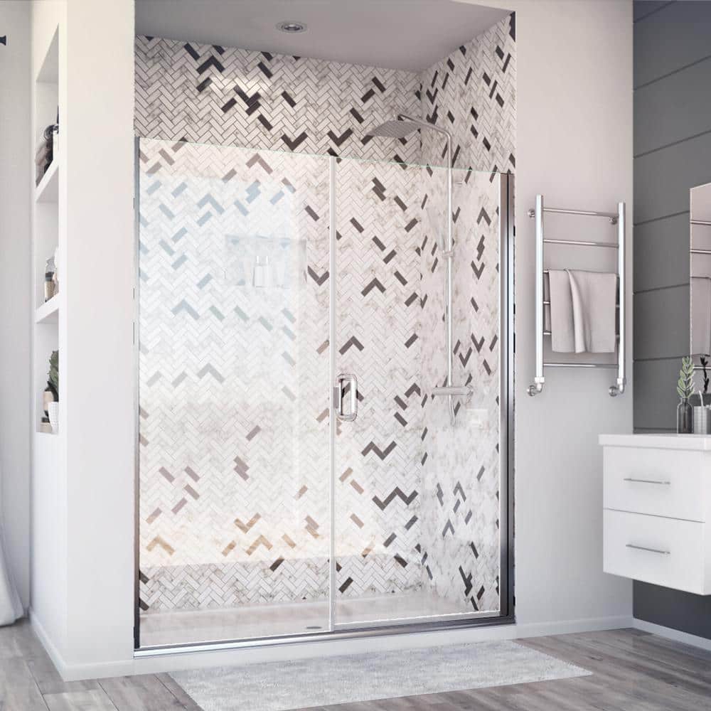 Deluxe 57 in. W x 71.375 in. H Hinged Semi-Frameless Shower Door and Inline Panel in Chrome with Clear Glass price history on PriceWatchPro