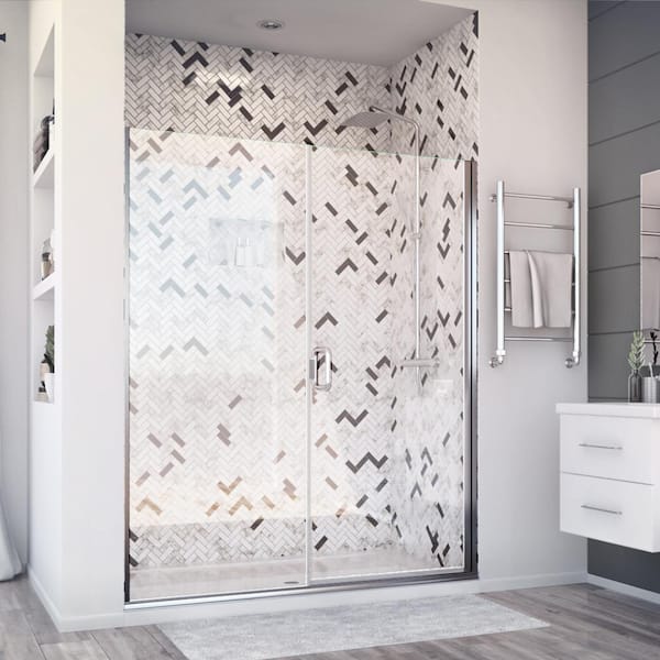 Holcam Distinctive Elite 57 in. W x 71.375 in. H Semi-Frameless Hinged Shower Door and Inline Panel in Chrome