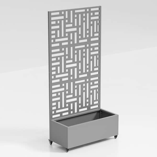 72 in. H x 35 in. W Gray Metal Rectangle Wall Planter Box with Trellis for Climbing Plants