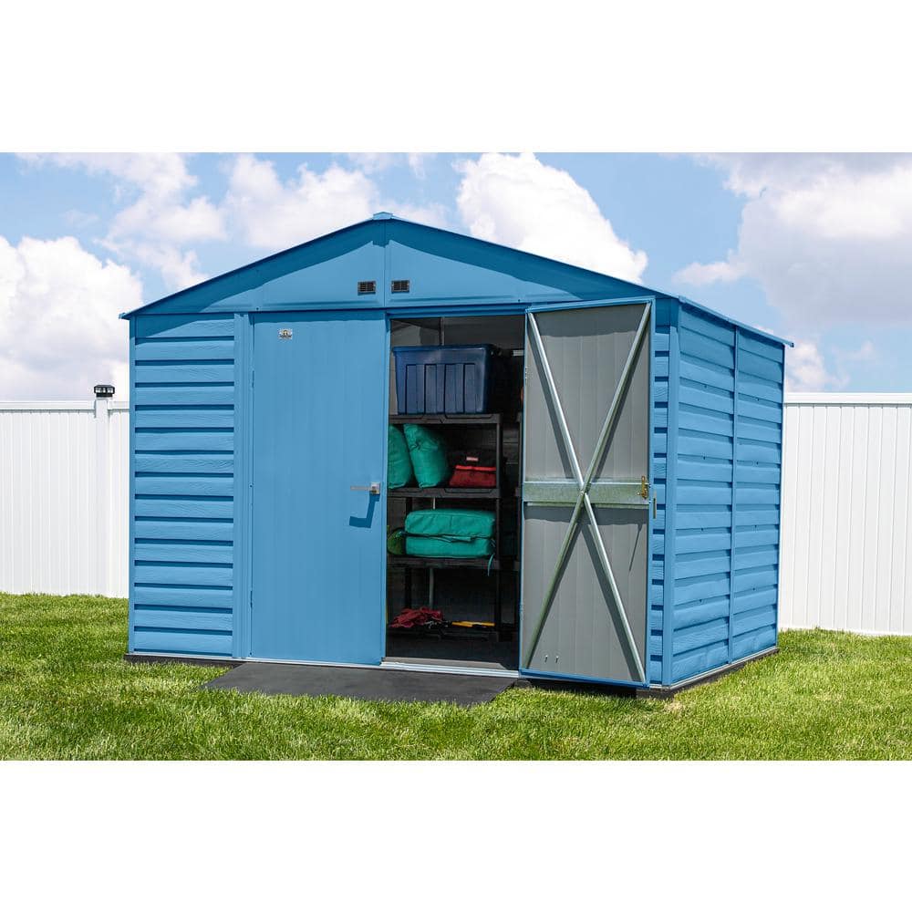 Blue Grey 10x8 Galvanized Steel Storage Shed with Swing Doors