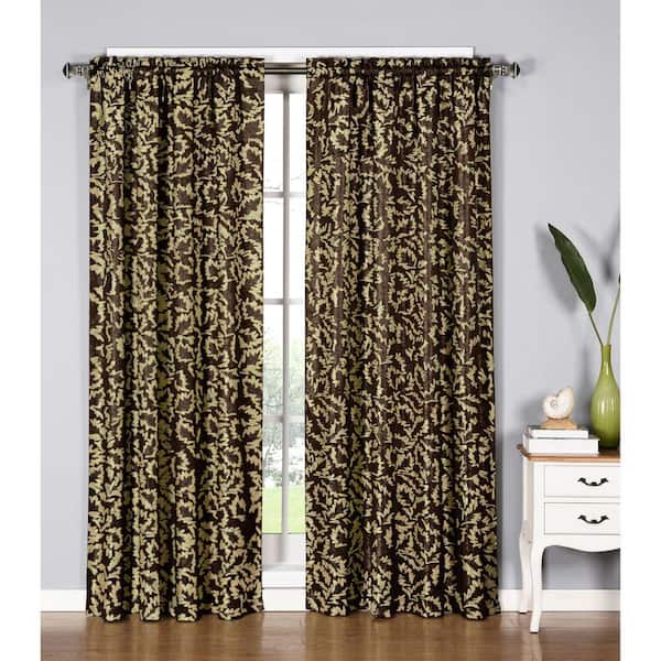 Window Elements Semi-Opaque Dawson Shimmering Leaf 54 in. W x 84 in. L Rod Pocket Extra Wide Curtain Panel in Chocolate
