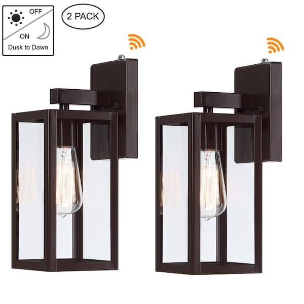 Hukoro Martin 13.5 in. Bronze Dusk to Dawn Outdoor Hardwired Wall Lantern Sconce with No Bulbs Included (2-Pack)