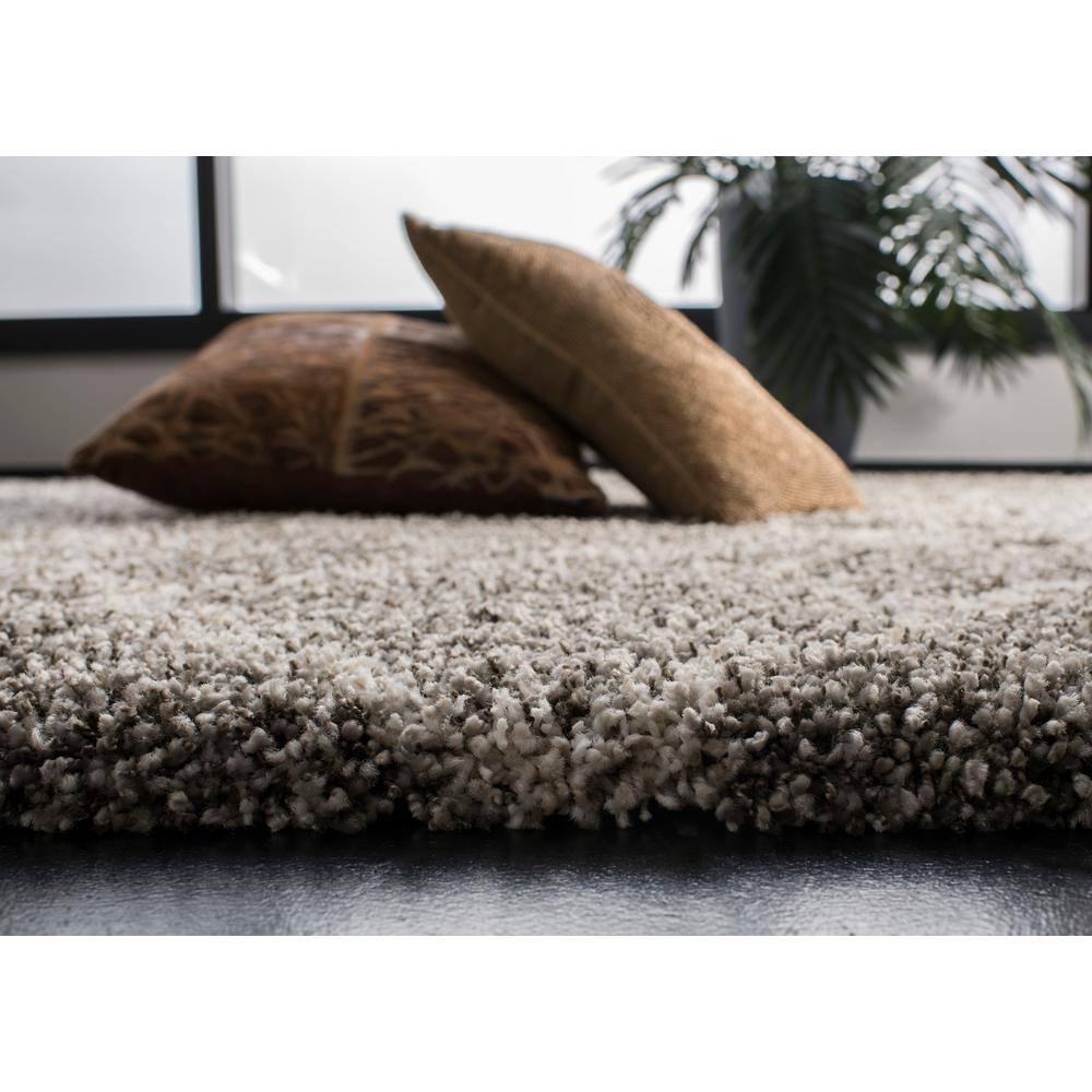 Ivory and Grey Rectangular Shag Area Rug 6' x 9'