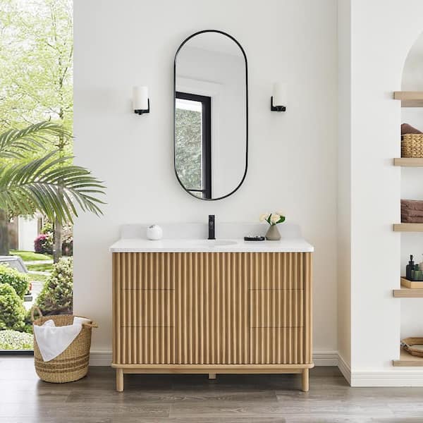 ROSWELL Seoul 48 in.W x 22 in.D x 33.8 in.H Single Bath Vanity in Washed Ash Grey with White Grain Stone Top