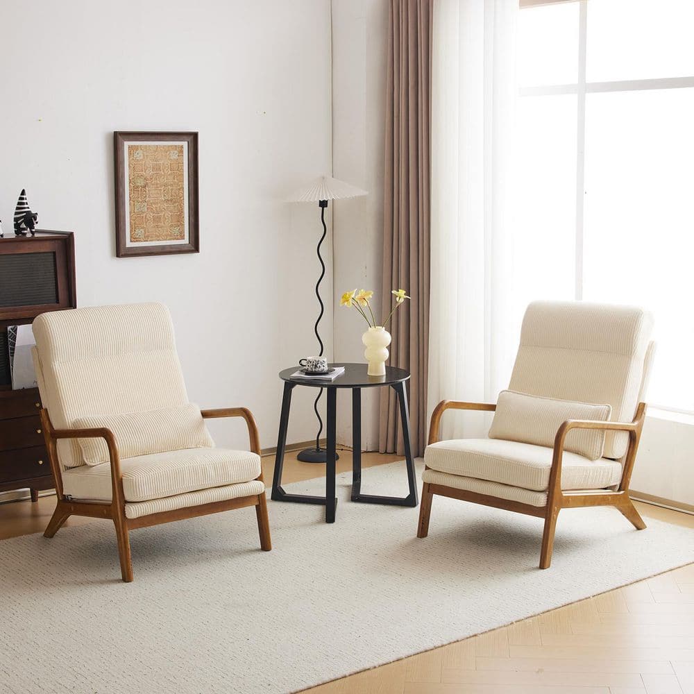 Beige Corduroy Arm Chair Set of 2 with Lumbar Pillow price history on PriceWatchPro