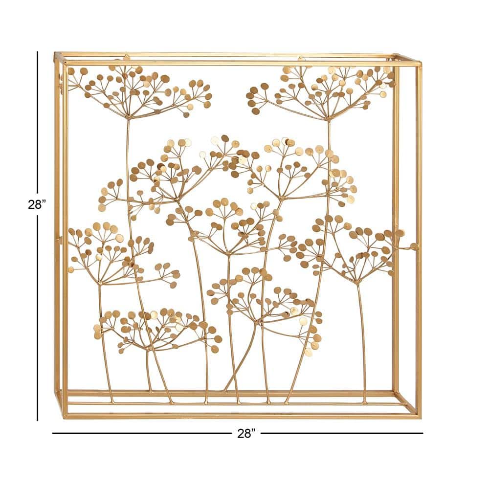 Gold Metal Botanical Wall Sculpture with Box Frame
