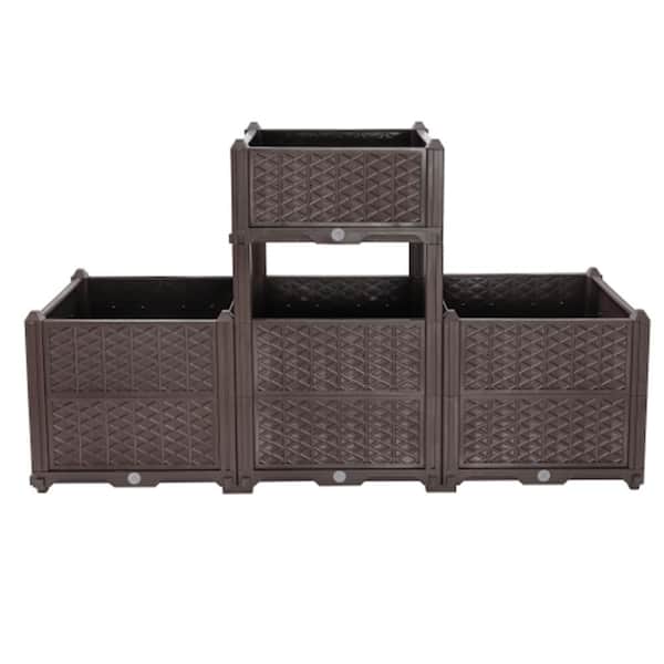 Rectangular Raised Garden Bed Kit Indoor Outdoor Plastic Planter Grow Box Coffee color