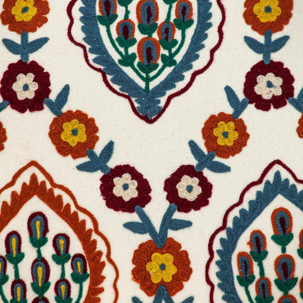 Florina Beige and Multicolor Cotton Embroidered Square Pillow