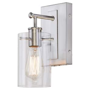 Regan 4.5 in. 1-Light Brushed Nickel Wall Bath Light with Clear Glass Shade