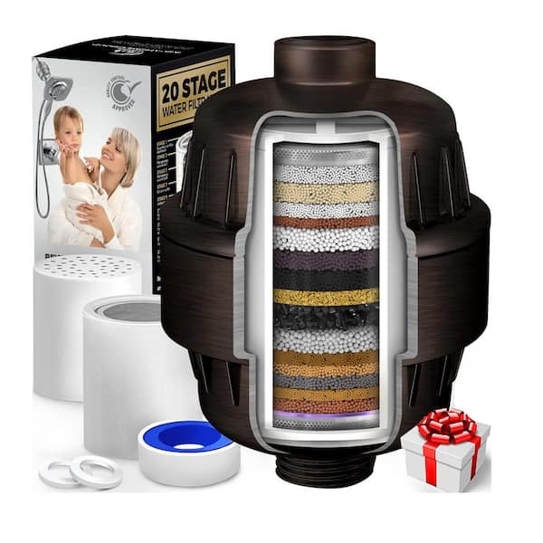 Lukvuzo 20 Stage Shower Filter with Vitamin C E for Hard Water - 2 Cartridges Included in Bronze (1-Pack)