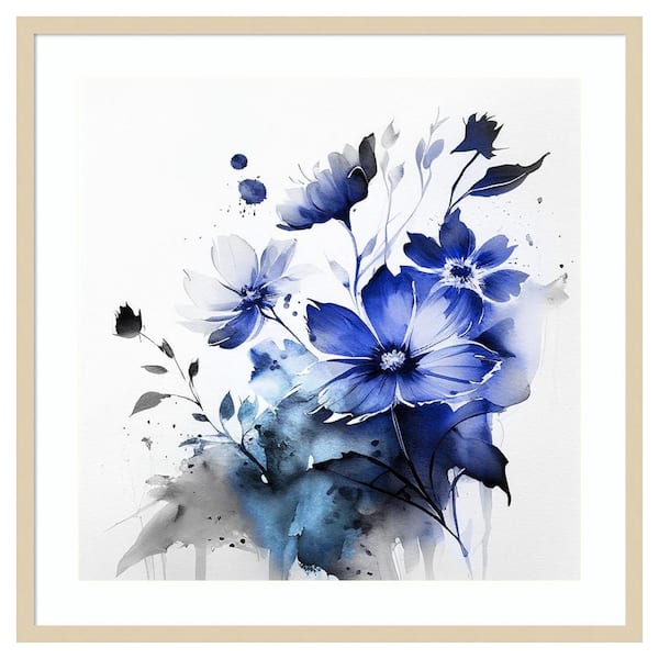 Amanti Art Blue Spring Floral III by Andrea Haase 33 in. W x 33 in. H. Wood Framed Wall Art Print Framed in Brown
