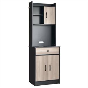 3-Door 71'' Kitchen Buffet Pantry Storage Cabinet w/Hutch Adjustable Shelf Black