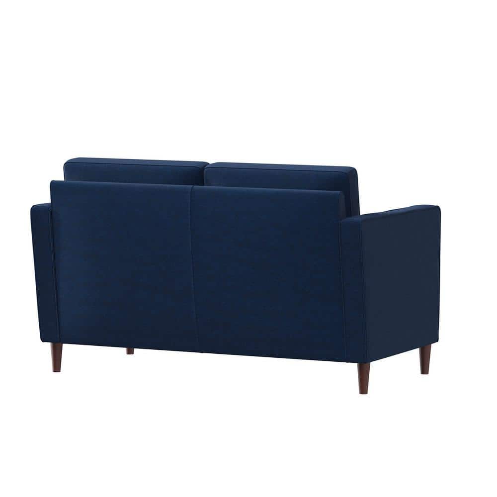 Navy Tufted Microfiber Loveseat with Wood Frame and Removable Cushions