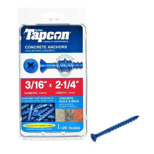Tapcon 3/16 in. x 2-1/4 in. Phillips-Flat-Head Concrete Anchors (25-Pack)