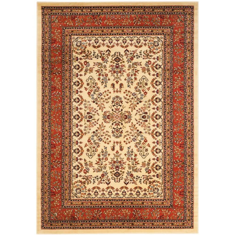 SAFAVIEH Lyndhurst Ivory/Rust 9 ft. x 12 ft. Border Antique Floral Area Rug Safavieh's Lyndhurst collection offers the beauty and painstaking detail of traditional Persian and European styles with the ease of polypropylene. With a symphony of floral, vines and latticework detailing, these beautiful rugs bring warmth and life to the room of your choice. This is a great addition to your home whether in the country side or busy city. Color: Ivory/Rust.