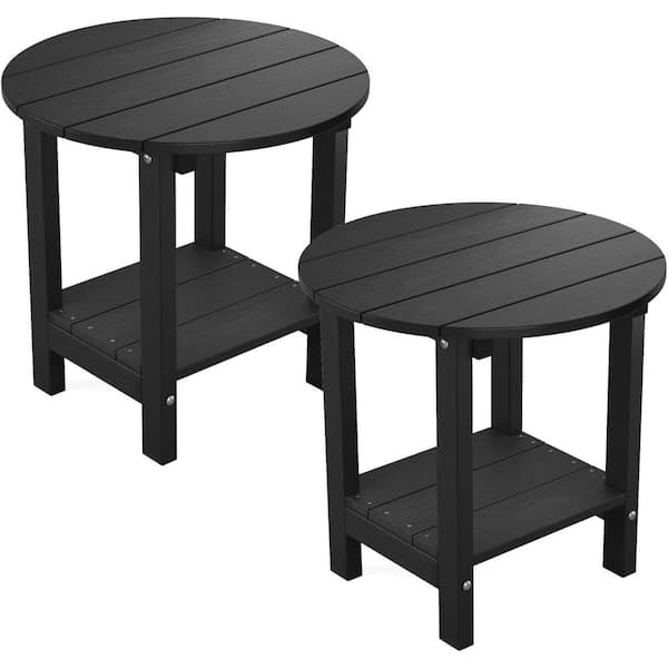 Mximu 17-5/8 in. H Black Round Plastic Adirondack Outdoor Patio Side Table (2-Pack)