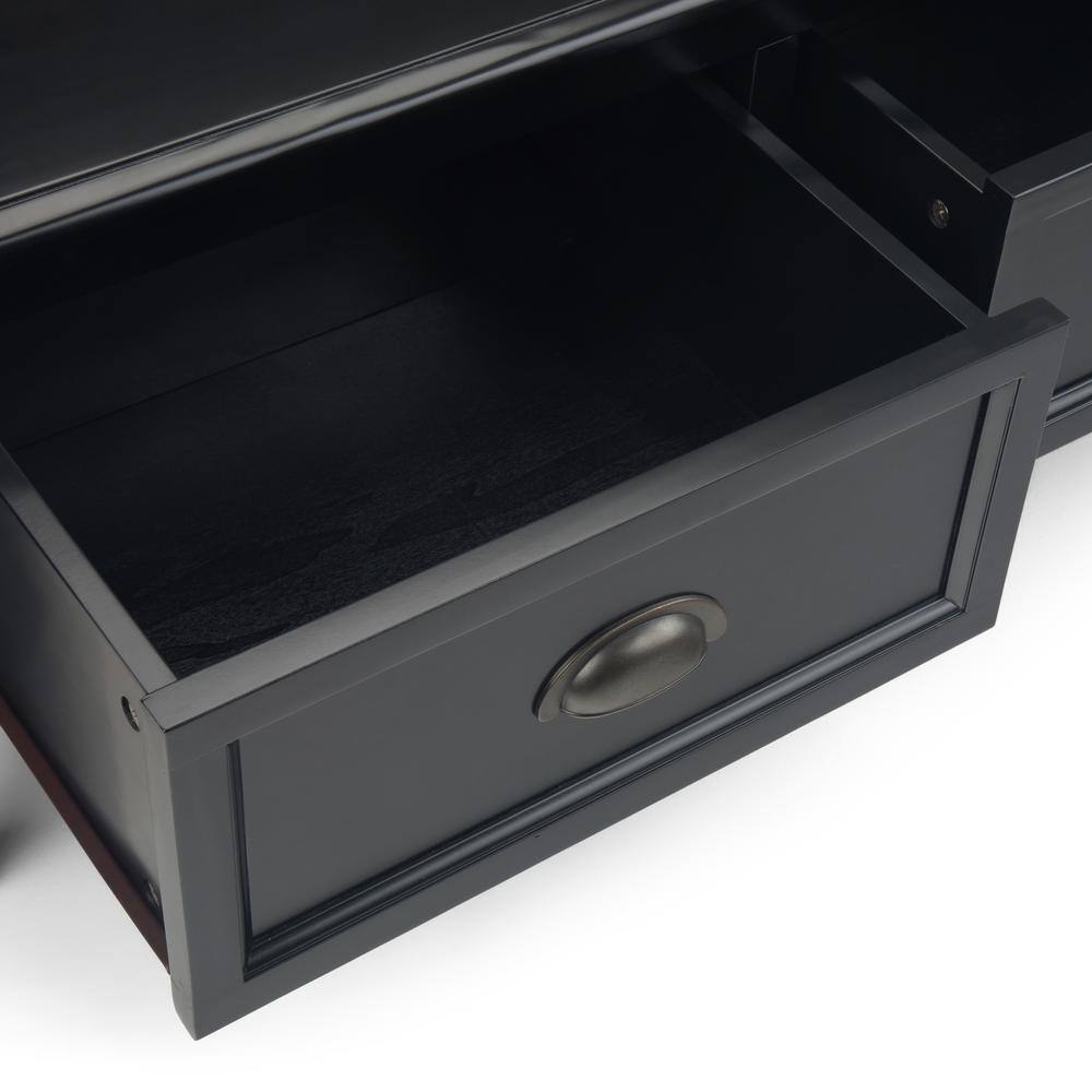 Black Solid Wood Entryway Bench with Storage Drawers