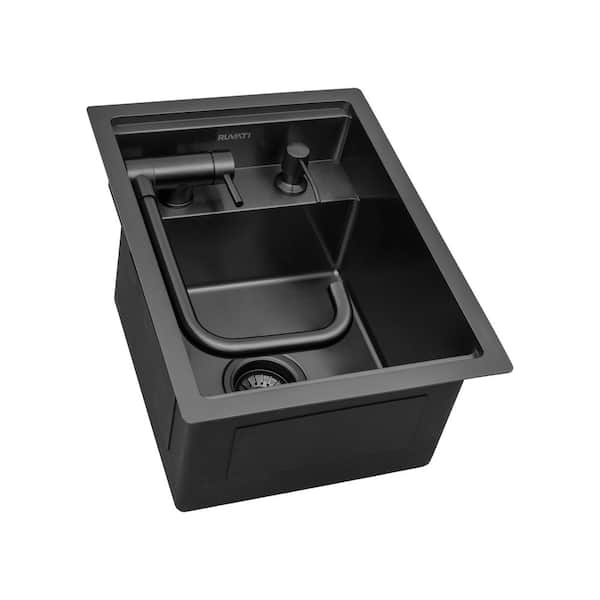 Vienna 15 in. Drop-in 16-Gauge Stainless Steel RV Sink in Gunmetal Black with Faucet and Soap Dispenser