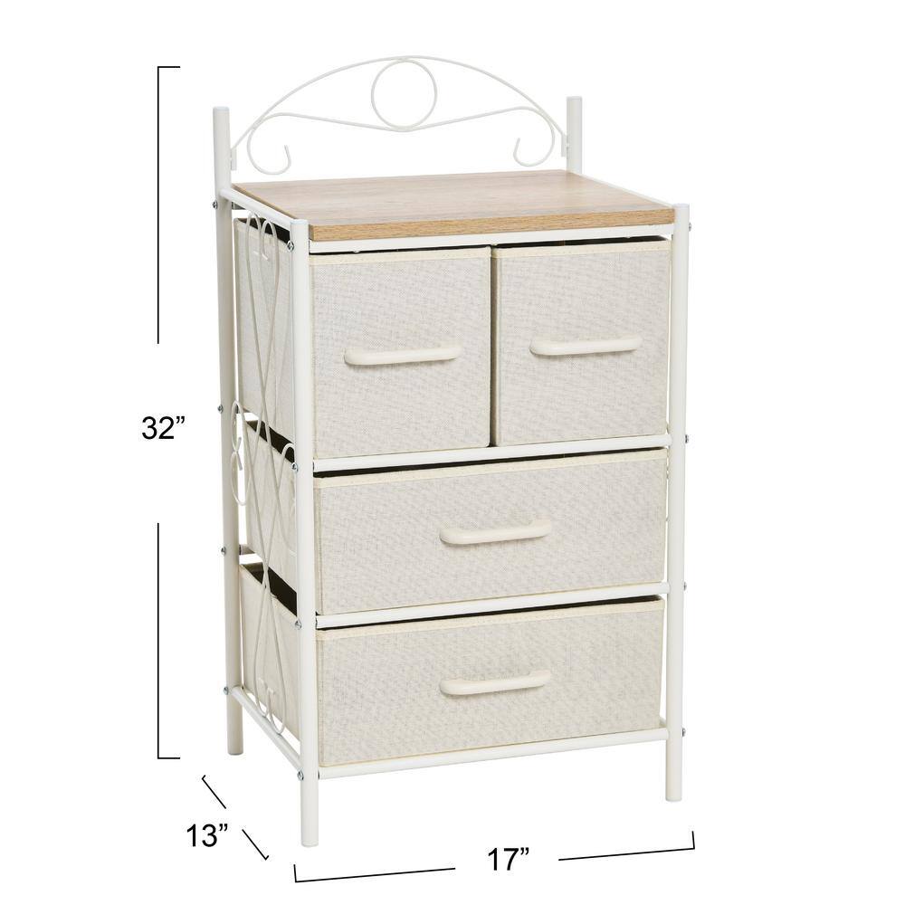 Victorian Style White Metal Frame 4-Drawer Storage Unit with Coastal Oak Top