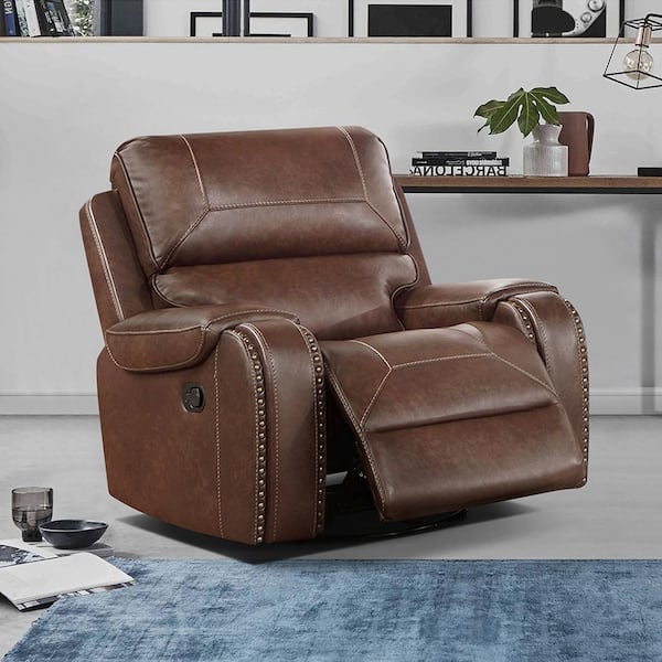 Lazzara Logansport Brown Faux Leather Swivel Glider Recliner